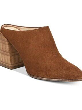 Via Spiga Ella Pointed‑Toe Leather Suede Mules Toffee Size 9.5 NWT